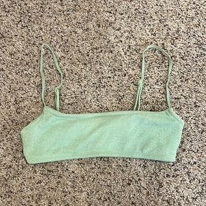 Green triangl swim suit. Top, bottom, and carry bag.